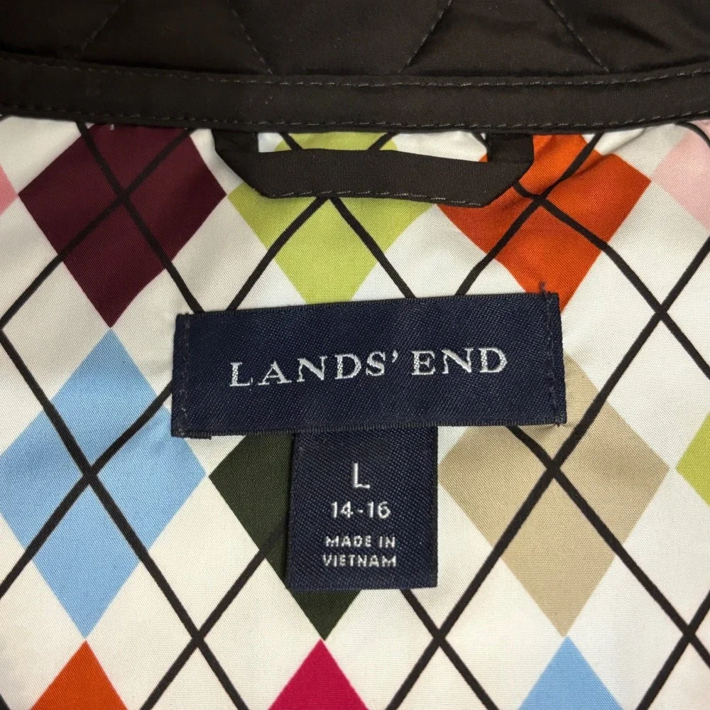 Lands End Quilted Chore Coat. Full Zipper. Snap‎ Pockets. Sz L (14-16) Brown